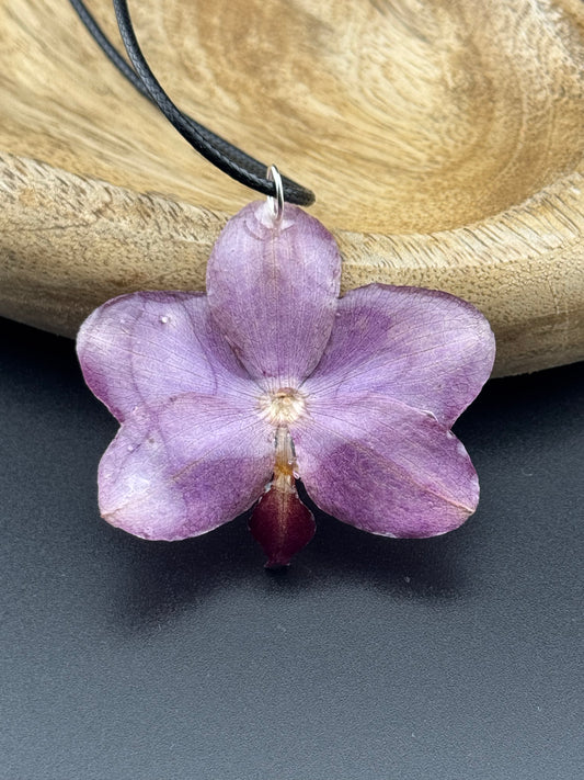 Echte Orchideenkette mit Lederband #601