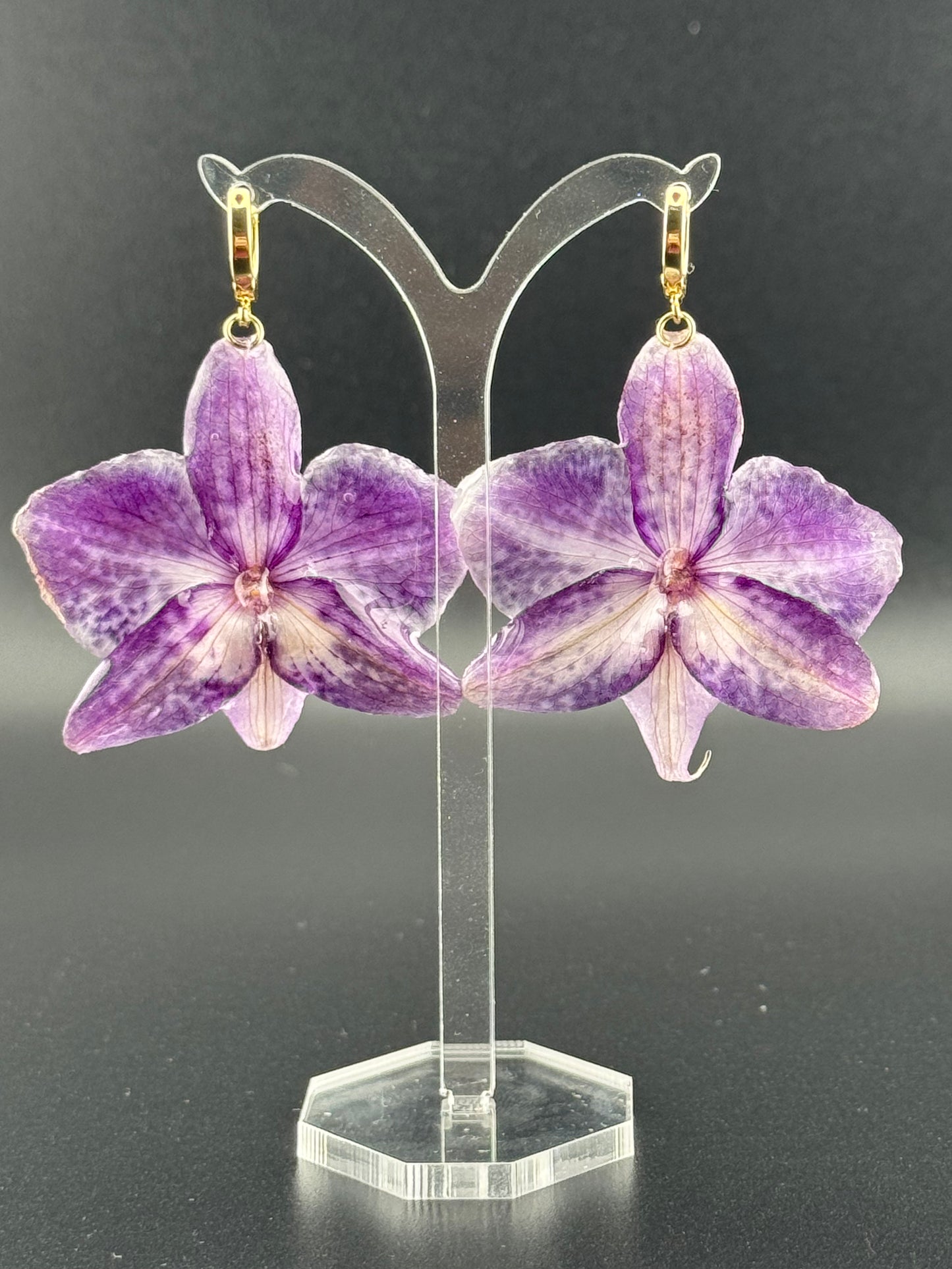 Echte Blütenohrringe aus Orchideen - Handgefertigt mit UV Harz #403