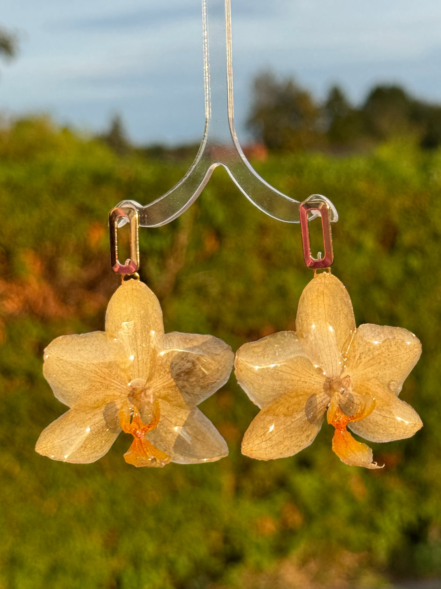 Echte Blütenohrringe aus Orchideen - Handgefertigt mit UV Harz #407