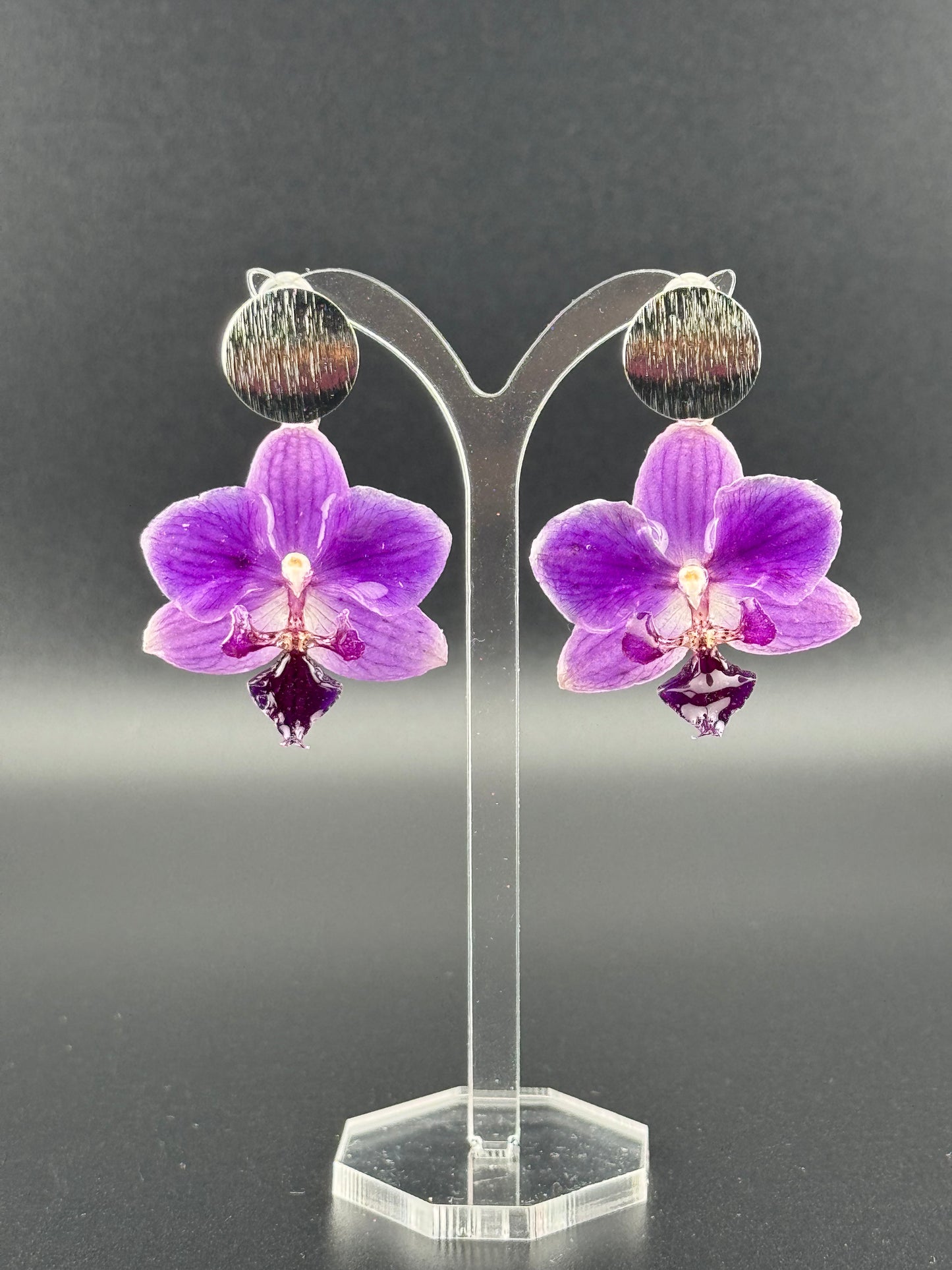 Echte Blütenohrringe aus Orchideen - Handgefertigt mit UV Harz #418