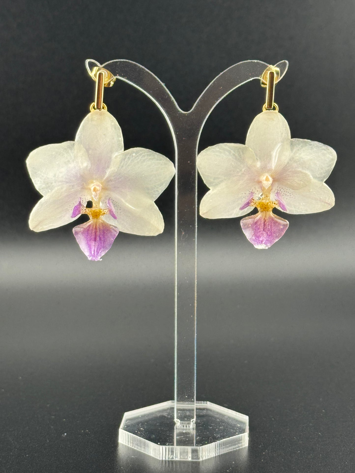 Echte Blütenohrringe aus Orchideen - Handgefertigt mit UV Harz #419