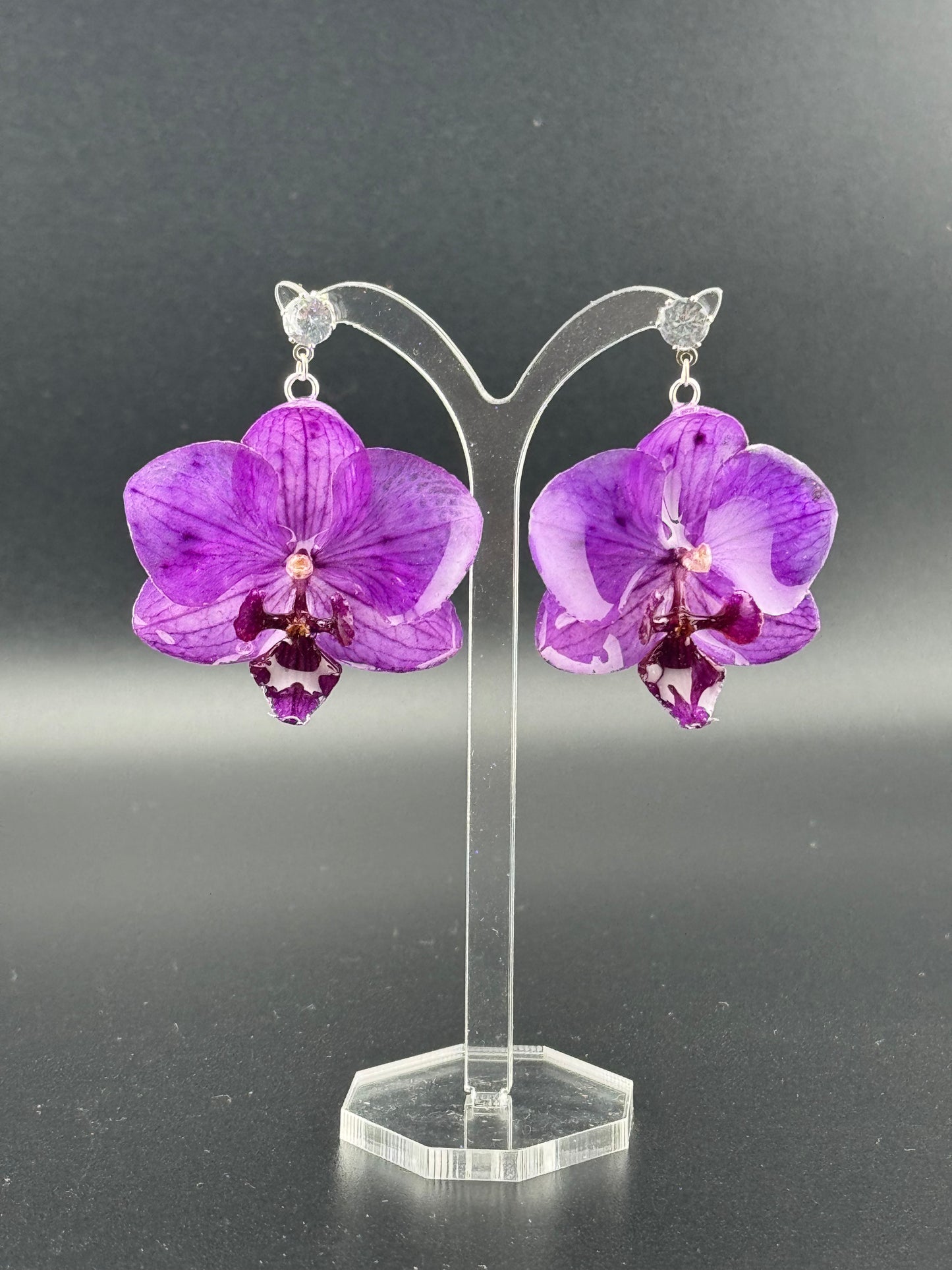 Echte Blütenohrringe aus Orchideen - Handgefertigt mit UV Harz #409