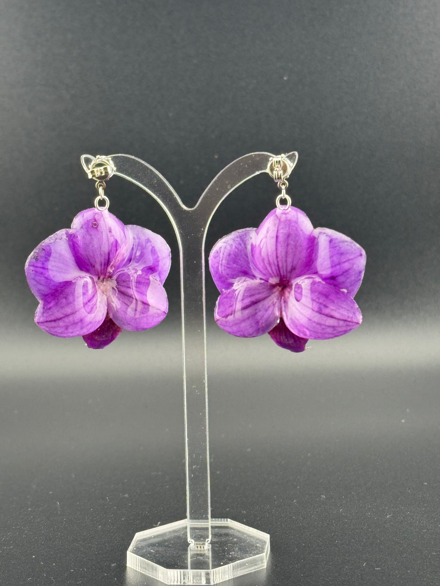 Echte Blütenohrringe aus Orchideen - Handgefertigt mit UV Harz #409