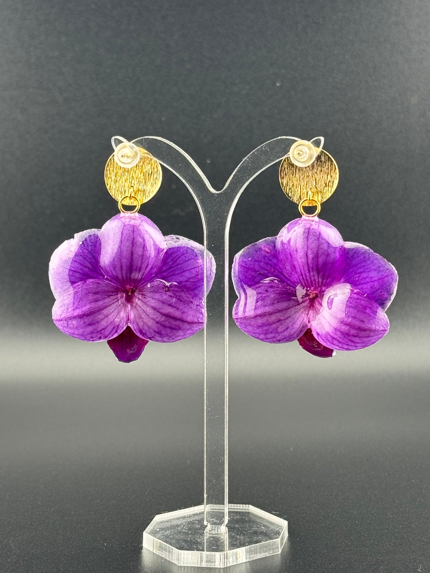 Echte Blütenohrringe aus Orchideen - Handgefertigt mit UV Harz #410