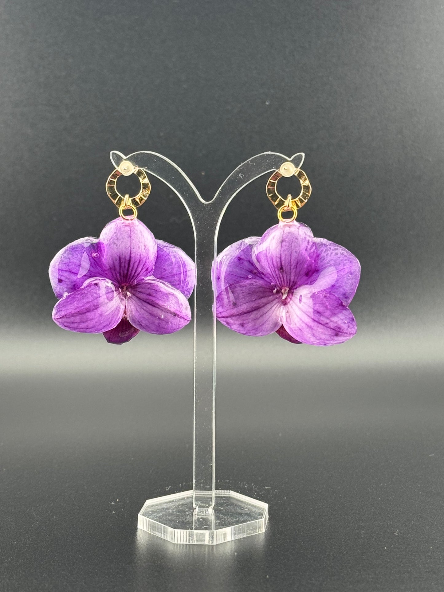 Echte Blütenohrringe aus Orchideen - Handgefertigt mit UV Harz #411