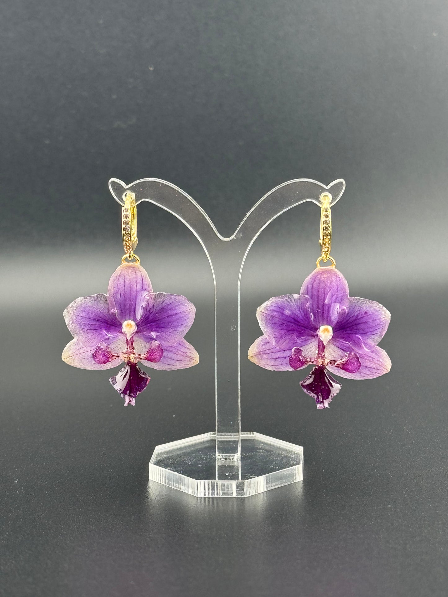 Echte Blütenohrringe aus Orchideen - Handgefertigt mit UV Harz #412