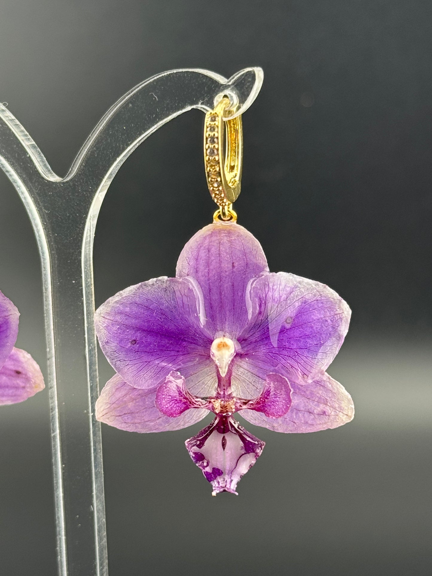 Echte Blütenohrringe aus Orchideen - Handgefertigt mit UV Harz #413