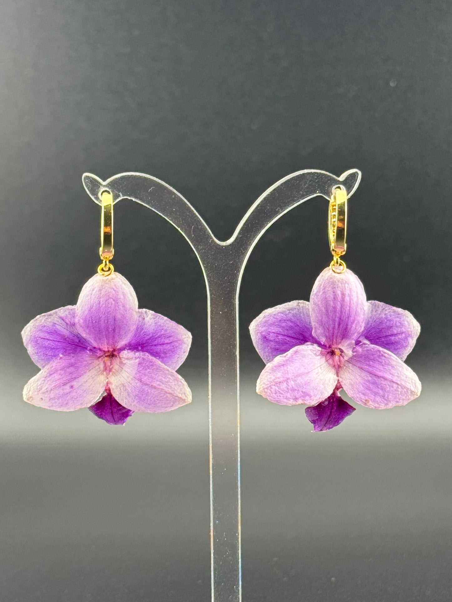 Echte Blütenohrringe aus Orchideen - Handgefertigt mit UV Harz #413