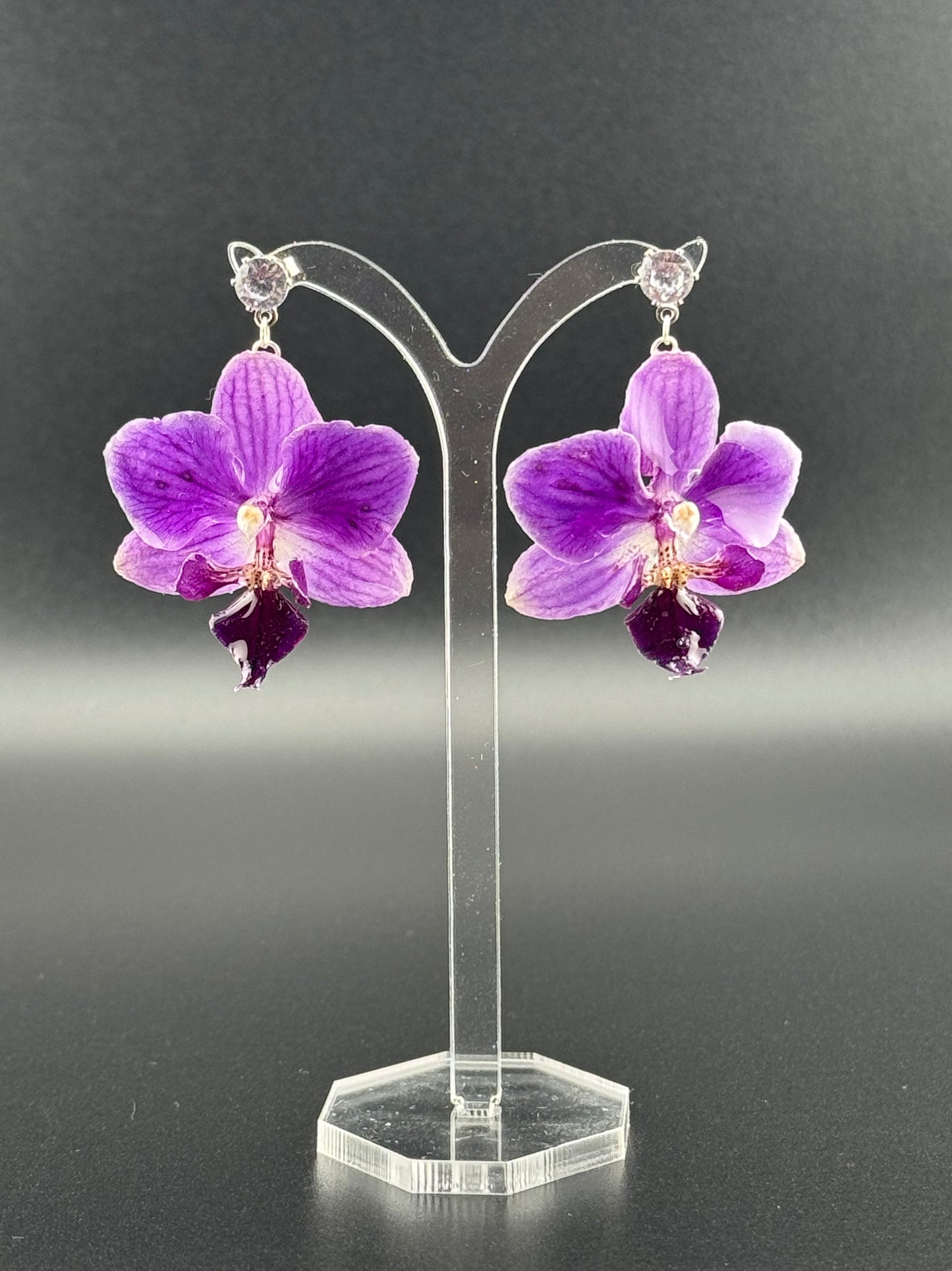 Echte Blütenohrringe aus Orchideen - Handgefertigt mit UV Harz #415
