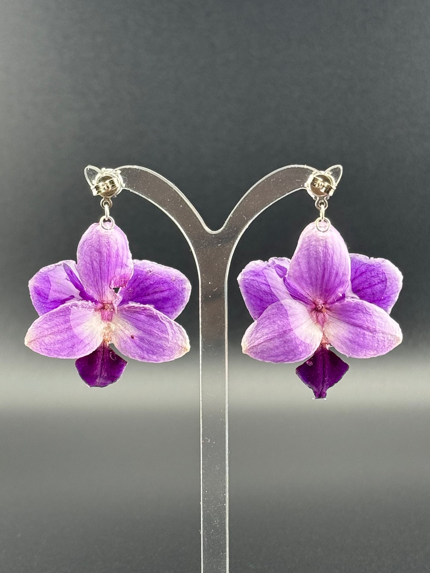 Echte Blütenohrringe aus Orchideen - Handgefertigt mit UV Harz #415