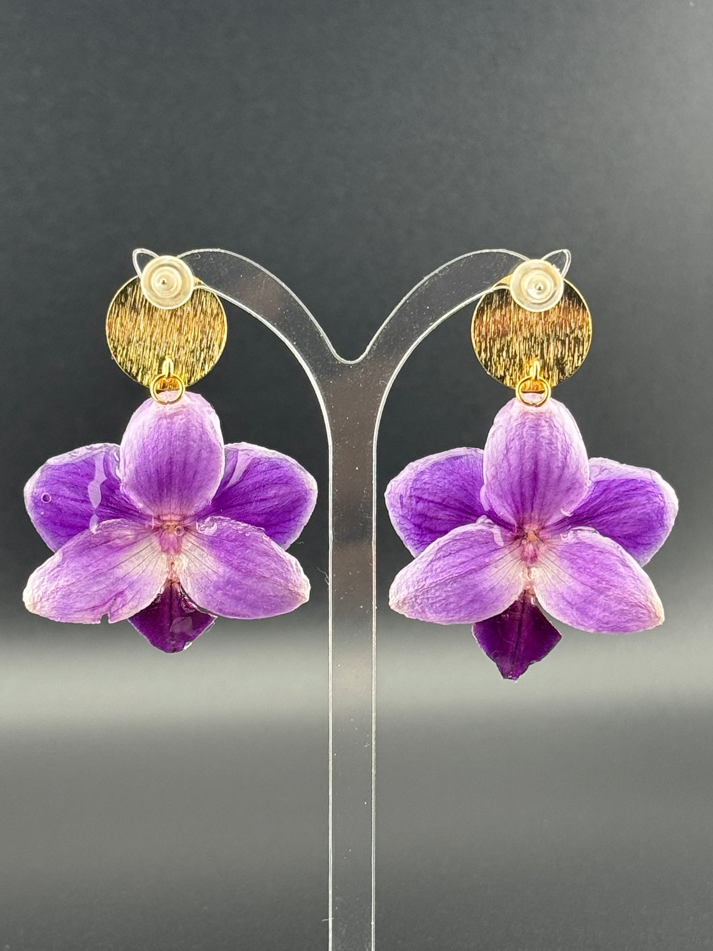 Echte Blütenohrringe aus Orchideen - Handgefertigt mit UV Harz #417