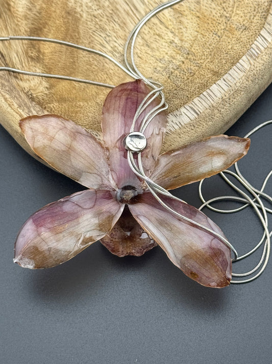 Echte Orchideenkette silberfarben, Position der Blüte ist verstellbar #603