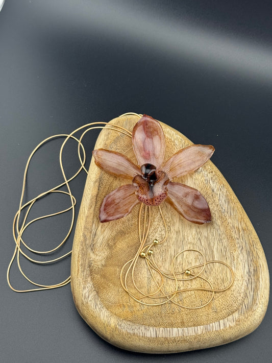 Echte Orchideenkette goldfarben, Position der Blüte ist verstellbar #604