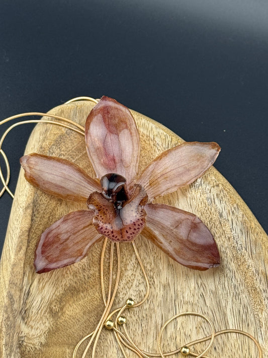 Echte Orchideenkette goldfarben, Position der Blüte ist verstellbar #604