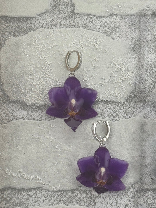 Echte Blütenohrringe aus Orchideen - Handgefertigt mit UV Harz #503