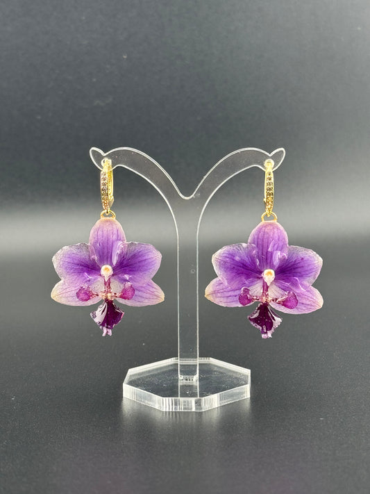 Echte Blütenohrringe aus Orchideen - Handgefertigt mit UV Harz #412